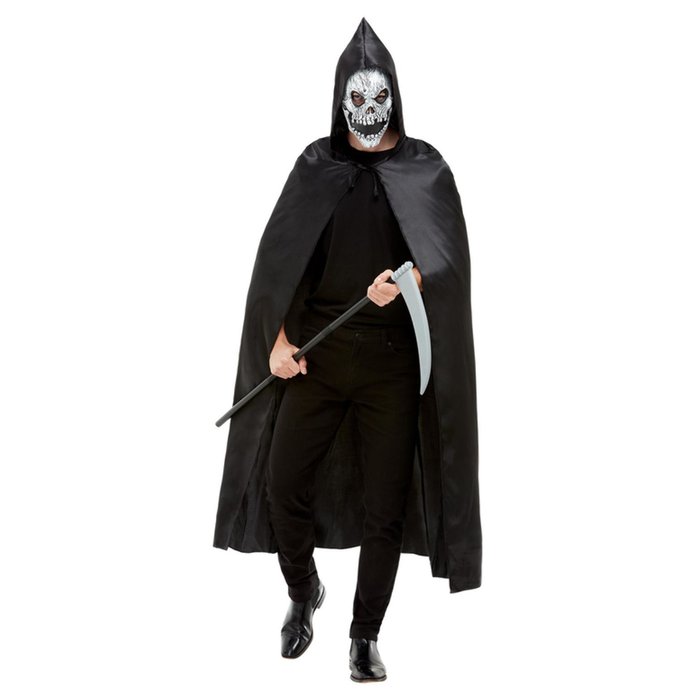 Déguisement Faucheuse Adulte - Cape Capuche, Masque, Autocollants, Pour Halloween Et Fêtes Horreur