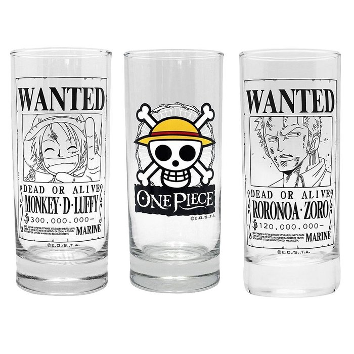 One Piece: Wanted & Logo (3 Pièces) Verre