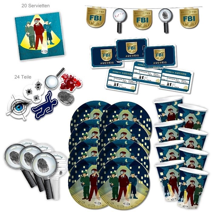 Detective: Box per il compleanno per 6 bambini Set party per bambini