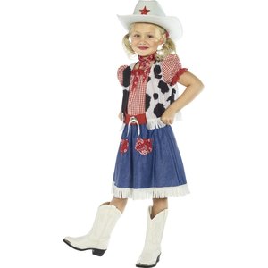 Costume Cowgirl Sweetie, Azzurro, con abito, gilet, sciarpa, cintura e cappello