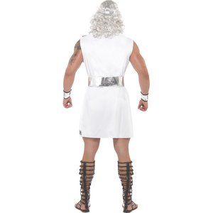 Costume da Zeus, bianco, toga, cinta, copricapo, polsini e saetta luminosa