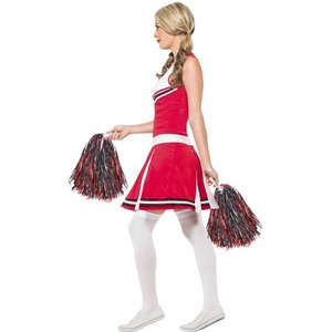 Costume Cheerleader, rosso, con abito e pon-pon