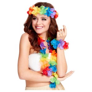 Hawaii - Regenbogen Blumenkette (3er Set)