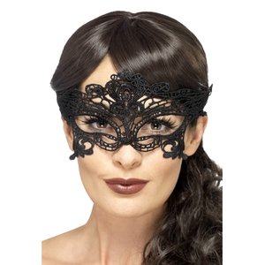 Masque pour les yeux en forme de c_ur à filigrane en dentelle brodée, Noir