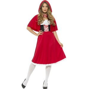 Rotkäppchen-Kostüm, Rot, mit langem Kleid und Kapuze