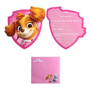 Paw Patrol - Biglietto d'invito: rosa - 8 pezzi - FR