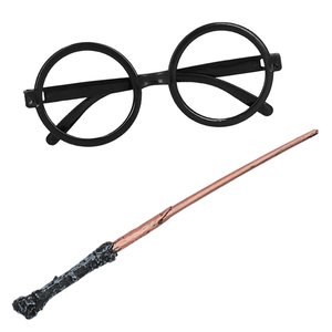 Sorcier: lunettes et baguette magique