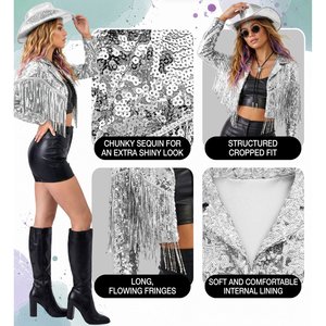 Paillettenjacke mit Fransen: Silber