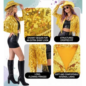 Giacca con paillettes e frange: oro